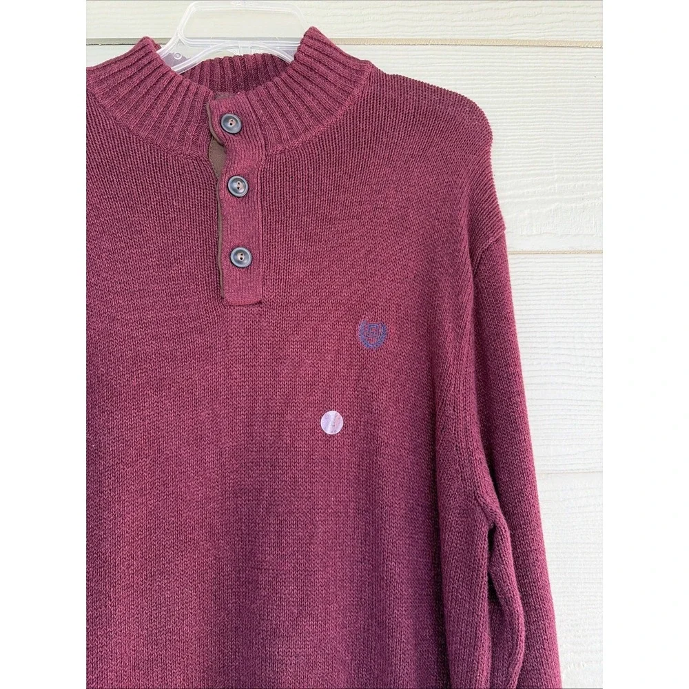 Chaps Maroon Burgundy Mock‎ Neck Elbow Patch Button Knit Sweater Mens Large NEW
